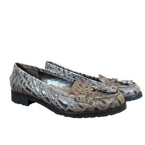 Talbots lizard leather tassel loafers 1" heels black rubber soles womens size 6B